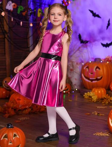 ODIZLI Kid Girls Halloween Costume Sleeveless Skateboarding Dress Toddler Metallic Dress Sparkly Shiny Dresses in Saudi Arabia