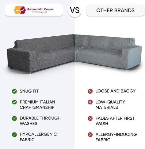 PAULATO BY GA.I.CO. Corner Sectional Couch Cover - Extra Large L-Shape Couch Slipcover - Washable Polyester Sofa Covers - 1-Piece Form Fit Furniture Protector - Microfibra - Dark Grey (Corner Sofa) in Kuwait