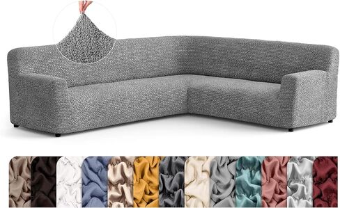 PAULATO BY GA.I.CO. Corner Sectional Couch Cover - Extra Large L-Shape Couch Slipcover - Washable Polyester Sofa Covers - 1-Piece Form Fit Furniture Protector - Microfibra - Dark Grey (Corner Sofa) in Kuwait
