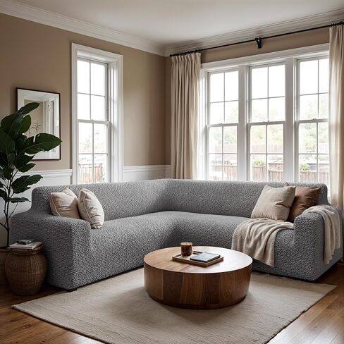 PAULATO BY GA.I.CO. Corner Sectional Couch Cover - Extra Large L-Shape Couch Slipcover - Washable Polyester Sofa Covers - 1-Piece Form Fit Furniture Protector - Microfibra - Dark Grey (Corner Sofa) in Kuwait