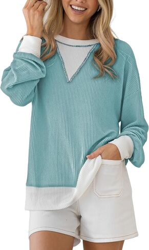 BLENCOT Oversized Sweatshirt For Women Textured Long Sleeve Shirts Casual Fall Tops Color Block Pullovers in Saudi Arabia