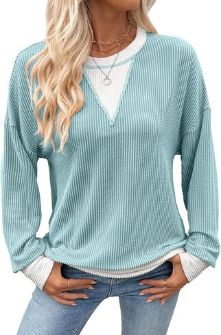 BLENCOT Oversized Sweatshirt For Women Textured Long Sleeve Shirts Casual Fall Tops Color Block Pullovers in Saudi Arabia