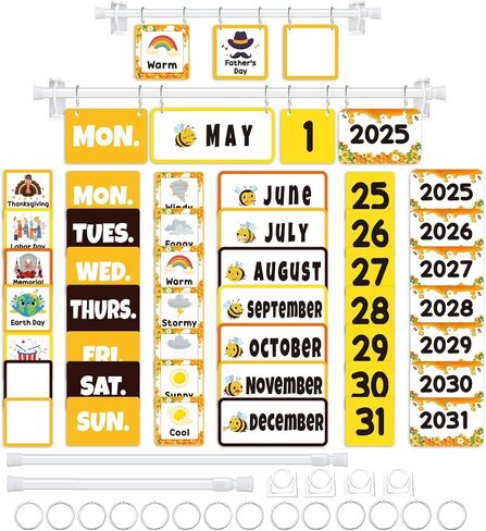 96pcs Bee Classroom Bunendar Bulletin Board for teacher ، Flip Flip Fludar مع حامل للزخرفة المدرسية ، التقويم القابل للتعديل ، مستلزمات ديكور المنزل الابتدائية in Saudi Arabia