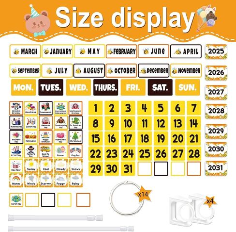 96pcs Bee Classroom Bunendar Bulletin Board for teacher ، Flip Flip Fludar مع حامل للزخرفة المدرسية ، التقويم القابل للتعديل ، مستلزمات ديكور المنزل الابتدائية in Saudi Arabia