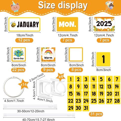 96pcs Bee Classroom Bunendar Bulletin Board for teacher ، Flip Flip Fludar مع حامل للزخرفة المدرسية ، التقويم القابل للتعديل ، مستلزمات ديكور المنزل الابتدائية in Saudi Arabia