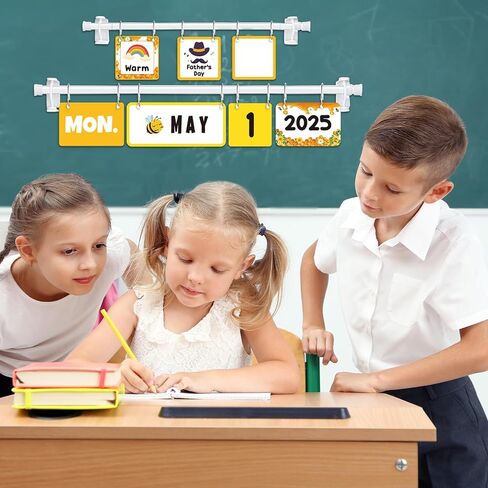 96pcs Bee Classroom Bunendar Bulletin Board for teacher ، Flip Flip Fludar مع حامل للزخرفة المدرسية ، التقويم القابل للتعديل ، مستلزمات ديكور المنزل الابتدائية in Saudi Arabia