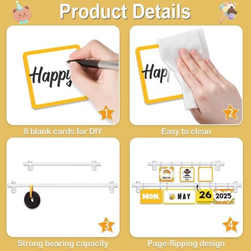 96pcs Bee Classroom Bunendar Bulletin Board for teacher ، Flip Flip Fludar مع حامل للزخرفة المدرسية ، التقويم القابل للتعديل ، مستلزمات ديكور المنزل الابتدائية in Saudi Arabia