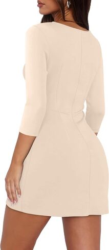 Fall Bodycon Dresses for Women 2025 Spring 3/4 Sleeve Mini Dress Crew Neck Party Club Cute Short Dress in Saudi Arabia
