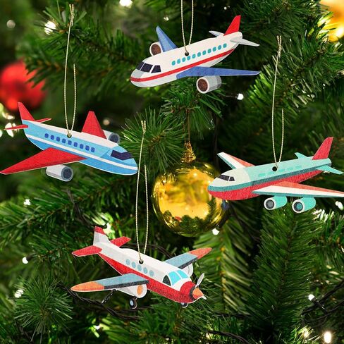 syhood 12 قطعة زينة عيد الميلاد لشجرة عيد الميلاد خشبية معلقة زينة عيد الميلاد لعيد الميلاد ديكور المنزل لوازم الحفلات الهدايا (طائرة) in Kuwait