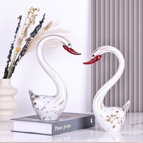 suruim Hand Blown Glass Figurines,Art Glass Sculpture Large,Blown Glass Decor,Glass Swan Figurines Ornament,Blown Glass Art Animals Collection for Home Decor Home Table Decorations (Red) in Kuwait