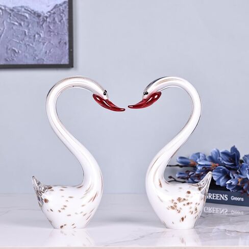 suruim Hand Blown Glass Figurines,Art Glass Sculpture Large,Blown Glass Decor,Glass Swan Figurines Ornament,Blown Glass Art Animals Collection for Home Decor Home Table Decorations (Red) in Kuwait