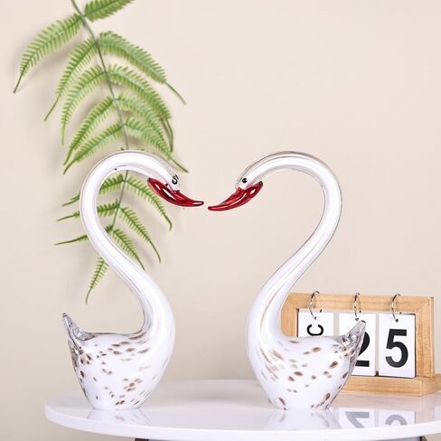 suruim Hand Blown Glass Figurines,Art Glass Sculpture Large,Blown Glass Decor,Glass Swan Figurines Ornament,Blown Glass Art Animals Collection for Home Decor Home Table Decorations (Red) in Kuwait