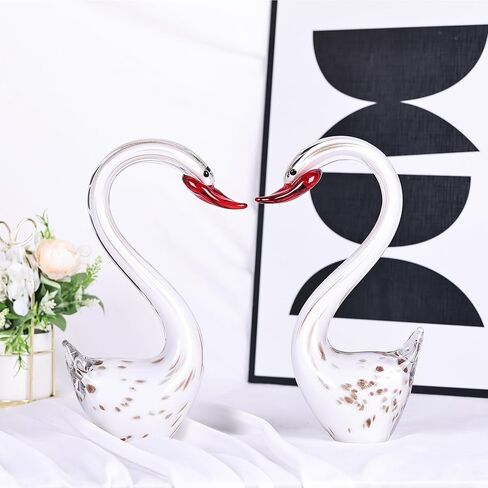 suruim Hand Blown Glass Figurines,Art Glass Sculpture Large,Blown Glass Decor,Glass Swan Figurines Ornament,Blown Glass Art Animals Collection for Home Decor Home Table Decorations (Red) in Kuwait