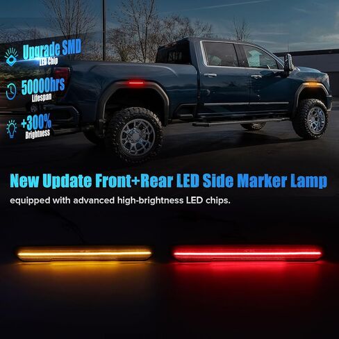 Lens Clear LED Side Marker Lights متوافقة مع 2020-2025 Sierra 2500HD 3500HD مصابيح علامات الحاجز الخلفي الأمامي ، 2xfront (AMBER) و 2XREAR (أحمر) in Kuwait