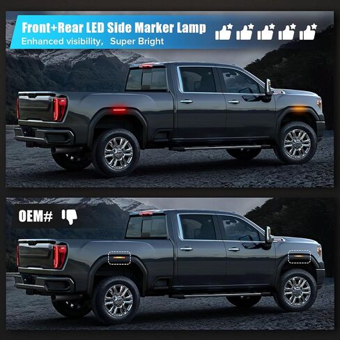 Lens Clear LED Side Marker Lights متوافقة مع 2020-2025 Sierra 2500HD 3500HD مصابيح علامات الحاجز الخلفي الأمامي ، 2xfront (AMBER) و 2XREAR (أحمر) in Kuwait