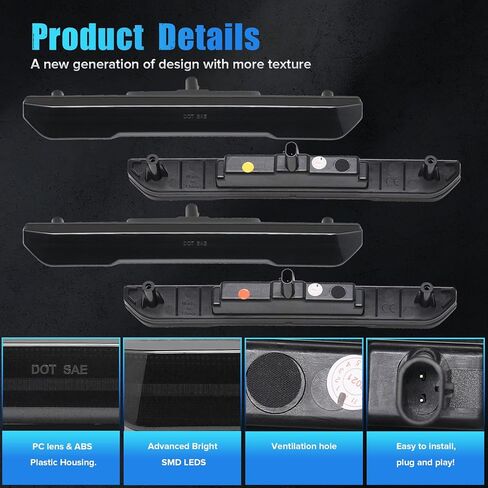 Lens Clear LED Side Marker Lights متوافقة مع 2020-2025 Sierra 2500HD 3500HD مصابيح علامات الحاجز الخلفي الأمامي ، 2xfront (AMBER) و 2XREAR (أحمر) in Kuwait