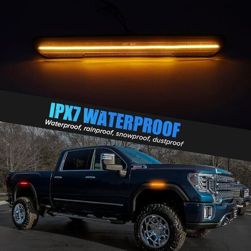 Lens Clear LED Side Marker Lights متوافقة مع 2020-2025 Sierra 2500HD 3500HD مصابيح علامات الحاجز الخلفي الأمامي ، 2xfront (AMBER) و 2XREAR (أحمر) in Kuwait