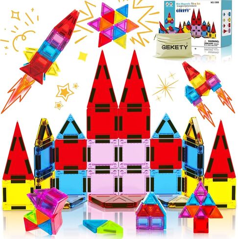 البلاط المغناطيسي - 58 PCS Magnets Building Build Set - ألعاب السفر الحسية للأطفال - ألواح تشغيل STEM Construction Toy -Toy - DIY Window Gifts for Boy ، Girl ، Kids Ages 3-12 in Kuwait