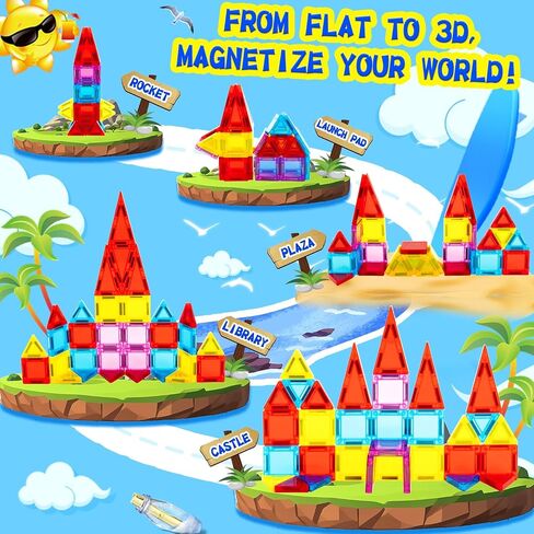 البلاط المغناطيسي - 58 PCS Magnets Building Build Set - ألعاب السفر الحسية للأطفال - ألواح تشغيل STEM Construction Toy -Toy - DIY Window Gifts for Boy ، Girl ، Kids Ages 3-12 in Kuwait