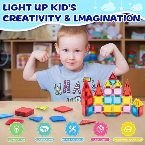 البلاط المغناطيسي - 58 PCS Magnets Building Build Set - ألعاب السفر الحسية للأطفال - ألواح تشغيل STEM Construction Toy -Toy - DIY Window Gifts for Boy ، Girl ، Kids Ages 3-12 in Kuwait
