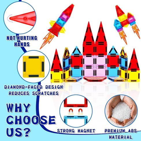 البلاط المغناطيسي - 58 PCS Magnets Building Build Set - ألعاب السفر الحسية للأطفال - ألواح تشغيل STEM Construction Toy -Toy - DIY Window Gifts for Boy ، Girl ، Kids Ages 3-12 in Kuwait