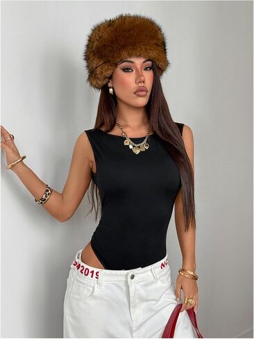 Milumia Women Sexy Open Back Bodysuit Backless Sleeveless Scoop Neck Solid Tank Tops in Saudi Arabia