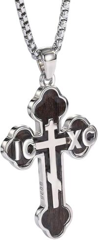 925 Sterling Silver Wooden Cross Pendant Necklace for Men Women with Stainless Steel Chain 22"+2" in Kuwait