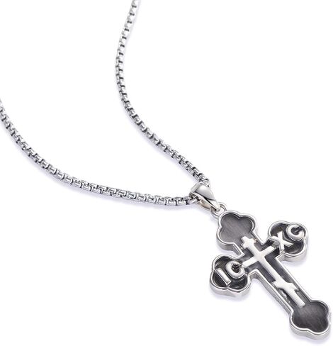 925 Sterling Silver Wooden Cross Pendant Necklace for Men Women with Stainless Steel Chain 22"+2" in Kuwait