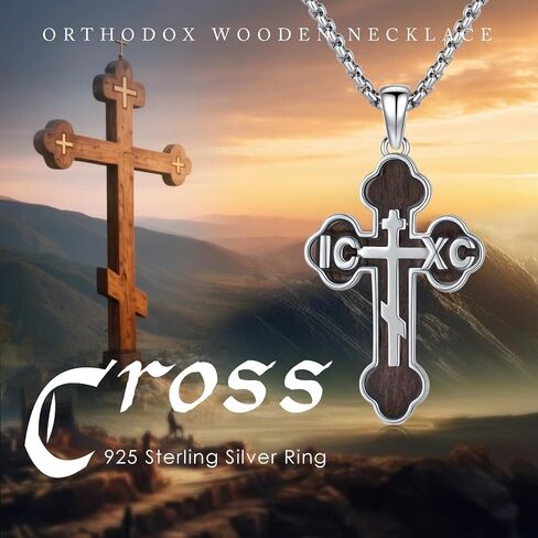 925 Sterling Silver Wooden Cross Pendant Necklace for Men Women with Stainless Steel Chain 22"+2" in Kuwait