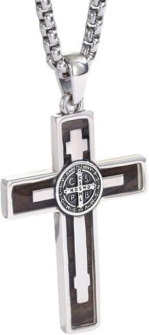 925 Sterling Silver Wooden Cross Pendant Necklace for Men Women with Stainless Steel Chain 22"+2" in Kuwait