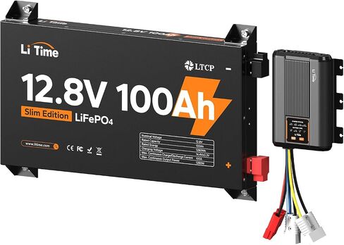 Litime 12V 100ah Slim LifePo4 بطارية -2.36 "تصميم رفيع للغاية ، ومدمج في 100A BMS مع حماية منخفضة الإيقاع ، ويتناسب مع مساحات ضيقة ، مثالية لل RV ، Solar & Marine Use (1) in Kuwait