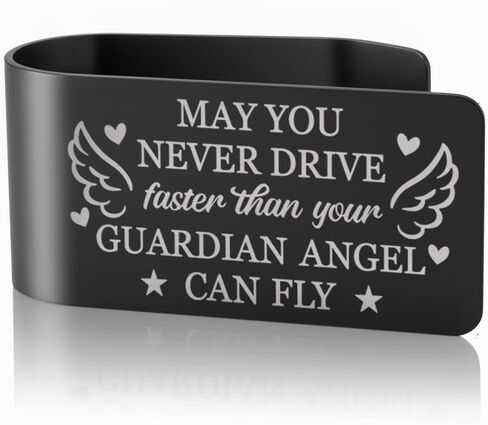 May You Never Drive Faster Than Your Guardian Angel Visor Clip for Cars, New Driver Gifts, Car Automotive Visor Accessories, Drive Safe Religious Gifts for Drivers Friends Family in Kuwait