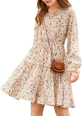 GRACE KARIN Girls Fall Floral Dresses 6-14Y Kids Winter Christmas Party Long Sleeve Holiday Hawaiian Flower Dress in Saudi Arabia