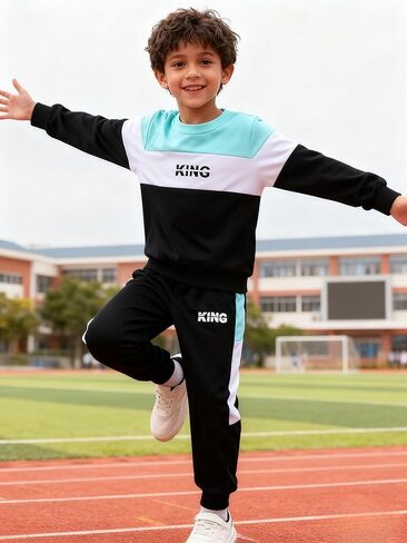 طقم ملابس للأولاد بنطال مموه بطبعة حروف LA بدلة رياضية للخريف للأولاد in Kuwait