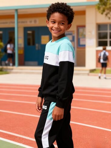 طقم ملابس للأولاد بنطال مموه بطبعة حروف LA بدلة رياضية للخريف للأولاد in Kuwait