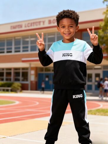 طقم ملابس للأولاد بنطال مموه بطبعة حروف LA بدلة رياضية للخريف للأولاد in Kuwait