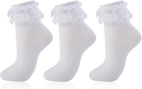Women Ruffle Socks Frilly Ankle Socks Cute Adult Lace Ruffles Dress Sock Fancy Lolita Crew Bobby Bride Sock for Woman in Kuwait