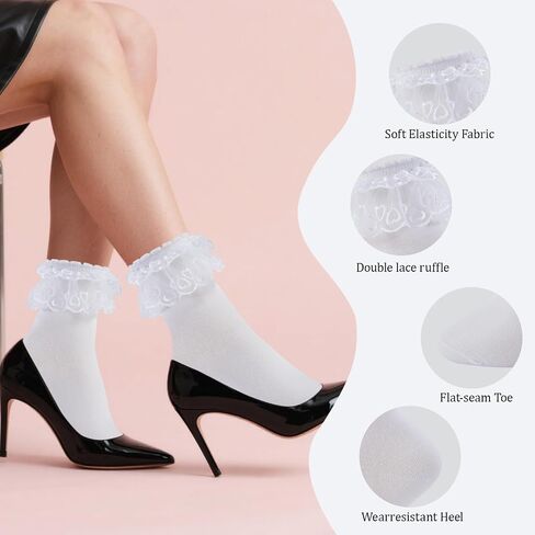Women Ruffle Socks Frilly Ankle Socks Cute Adult Lace Ruffles Dress Sock Fancy Lolita Crew Bobby Bride Sock for Woman in Kuwait