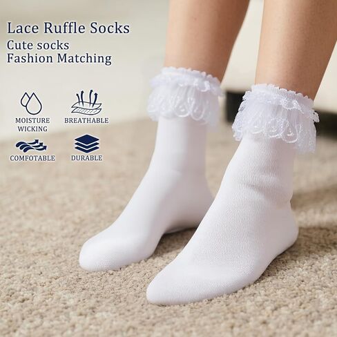 Women Ruffle Socks Frilly Ankle Socks Cute Adult Lace Ruffles Dress Sock Fancy Lolita Crew Bobby Bride Sock for Woman in Kuwait