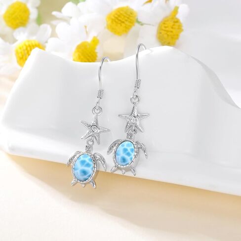 Turtle Earrings for Women - 925 Sterling Silver & Natural Peridot - Dangle Drop Earrings - Summer Turtle Jewelry Gifts in Saudi Arabia