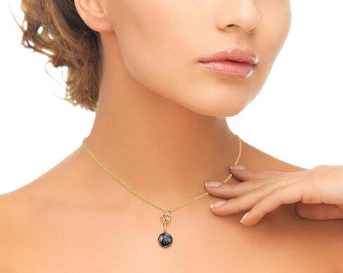 The Pearl Source 14K Gold 12.0-12.5mm Round Black Tahitian South Sea South Sea Cultured Pearl & Diamond Aria Pendant Necklace for Women in Saudi Arabia