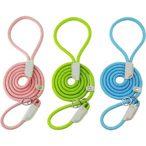 Nordkawa 3pcs Slip Leads for Dogs, 6 FT Slip Lead Dog Leash Adjustable Dog Training Leash, Strong Nylon Rope Slip Leash for Large Medium Small Dogs (Green/Pink/Blue)