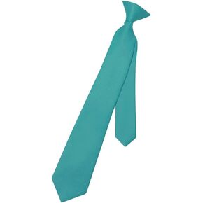 Vesuvio Napoli Boy's CLIP-ON NeckTie Solid TEAL BLUE Color Youth Neck Tie