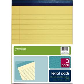 Top Flight Legal Pad, 8.5 x 11.75 Inches, 0.375 Inch Rule, Canary, 50 Sheets per Pad, 3 Pads per Pack (4513108)