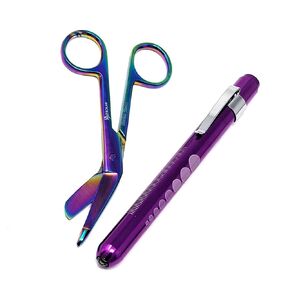 Heavy Duty Reusable Penlight + Multi Rainbow Color Nurse Doctor Medical Lister Bandage Scissors Shears (A2ZSCILAB) (BLACK + Bandage Scissors 4.5")