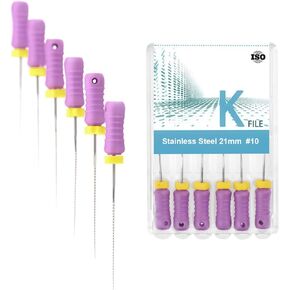 XUX 6Pcs/Pack Endo Hand Use K-File Stainless Steel Endodontic Files #10 Endo Rotary Files 21mm/25mm (25mm)