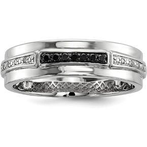 1/8 Cttw (I2-I3 Clarity) Black & I-J White Diamond 6mm Band in Sterling Silver Size 9