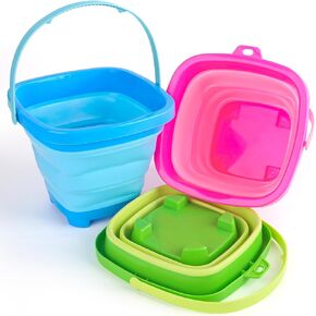 Shindel 3Set Collapsible Beach Buckets, Foldable Sand Toys Easter Buckets for Kids, for Toddlers Outdoor Activities, Beach Fun Summer Vacation