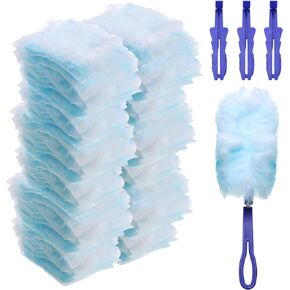 Yaomiao 120 Pcs Duster Refills for Cleaning Includes 100 Disposable Duster Refills Bulk with 20 Replacement Handle Dusters for Cleaning Office, Home, Blinds, Ceiling Fans, Furniture(Blue)
