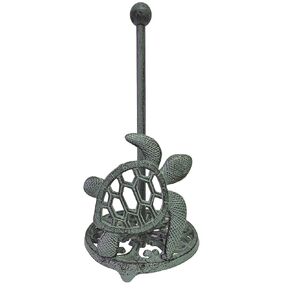 De Leon Collections Cast Iron Seafoam Green Sea Turtle Coastal Ocean Freestanding Weighted Base Paper Towel Holder